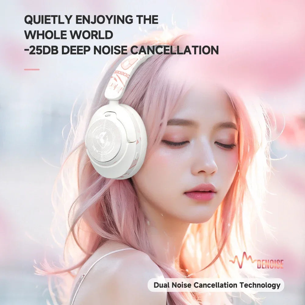 2025 Fashion ANC Hybrid Active Noise Cancelling Wireless Bluetooth 5.4 Headphones With Mic Over Ear Headset With Hifi Deep Bass