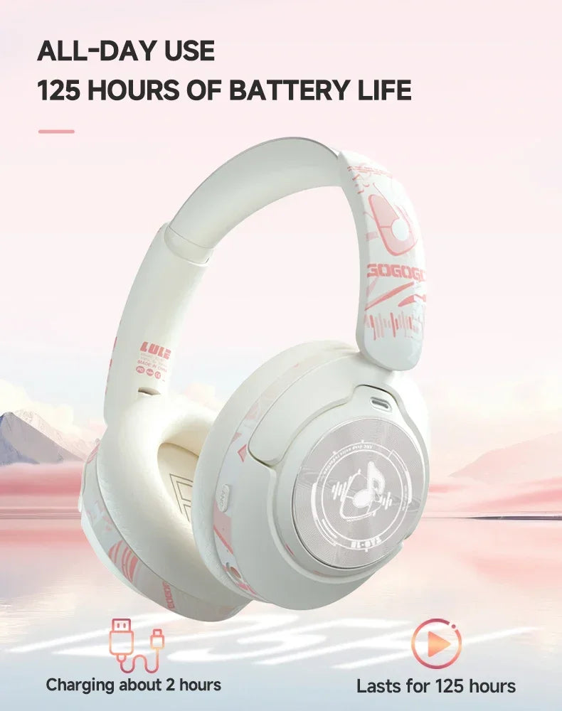2025 Fashion ANC Hybrid Active Noise Cancelling Wireless Bluetooth 5.4 Headphones With Mic Over Ear Headset With Hifi Deep Bass