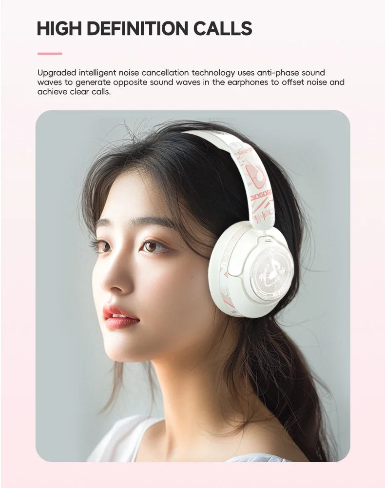 2025 Fashion ANC Hybrid Active Noise Cancelling Wireless Bluetooth 5.4 Headphones With Mic Over Ear Headset With Hifi Deep Bass