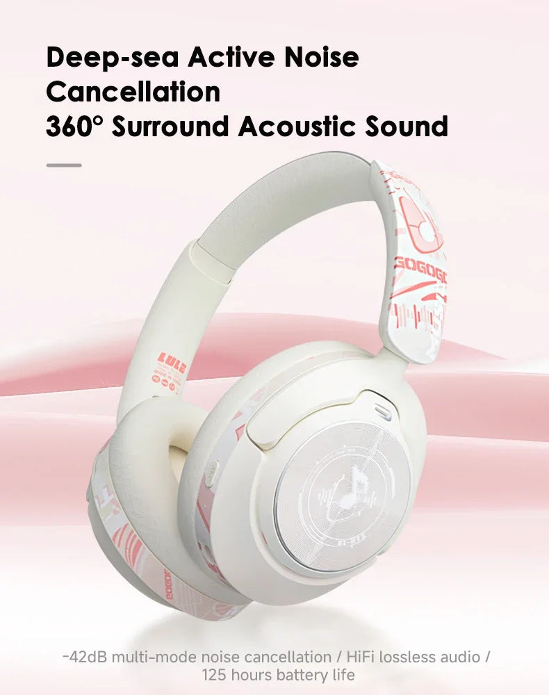 2025 Fashion ANC Hybrid Active Noise Cancelling Wireless Bluetooth 5.4 Headphones With Mic Over Ear Headset With Hifi Deep Bass