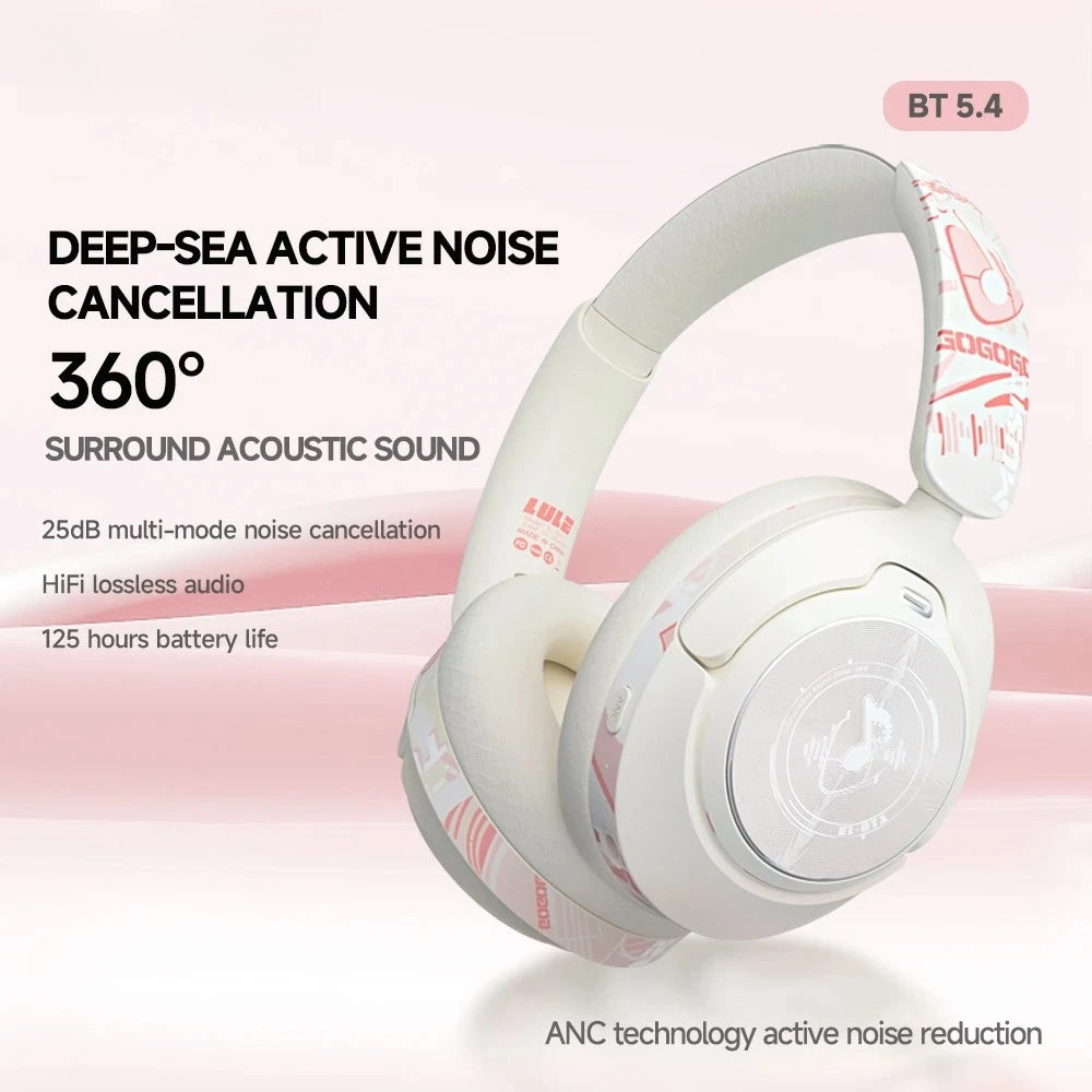 2025 Fashion ANC Hybrid Active Noise Cancelling Wireless Bluetooth 5.4 Headphones With Mic Over Ear Headset With Hifi Deep Bass
