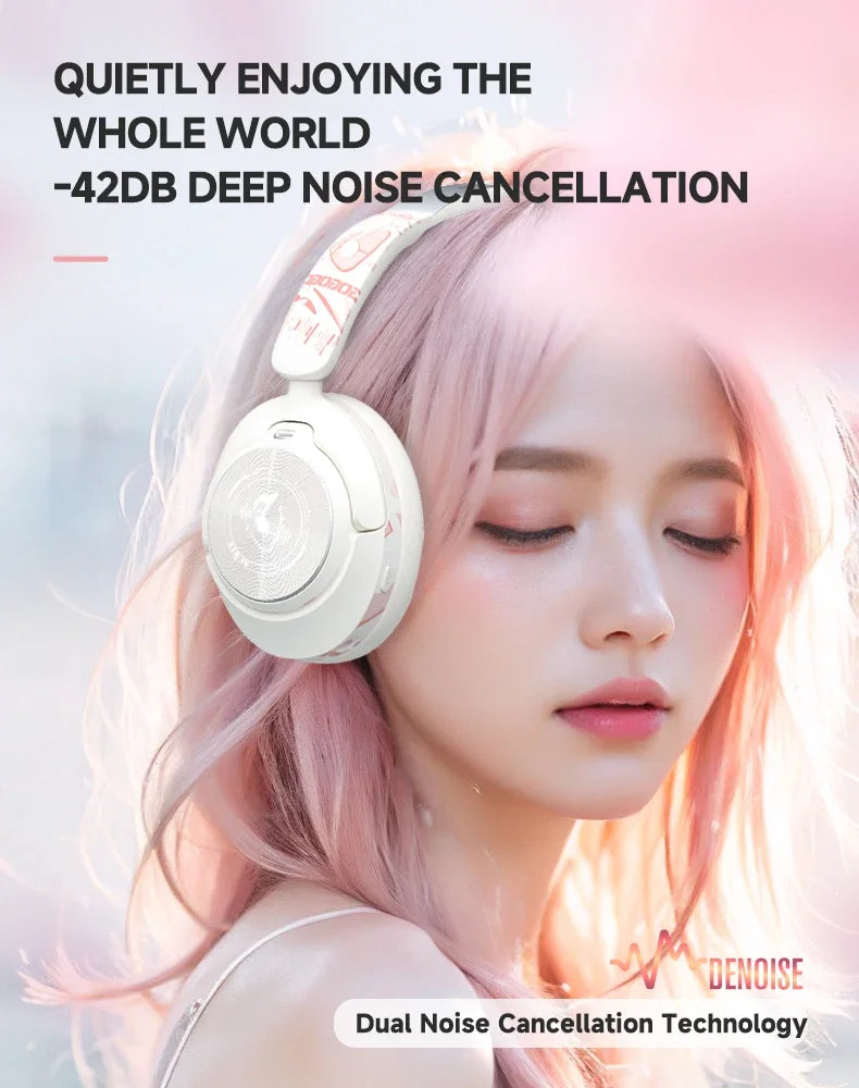 2025 Fashion ANC Hybrid Active Noise Cancelling Wireless Bluetooth 5.4 Headphones With Mic Over Ear Headset With Hifi Deep Bass